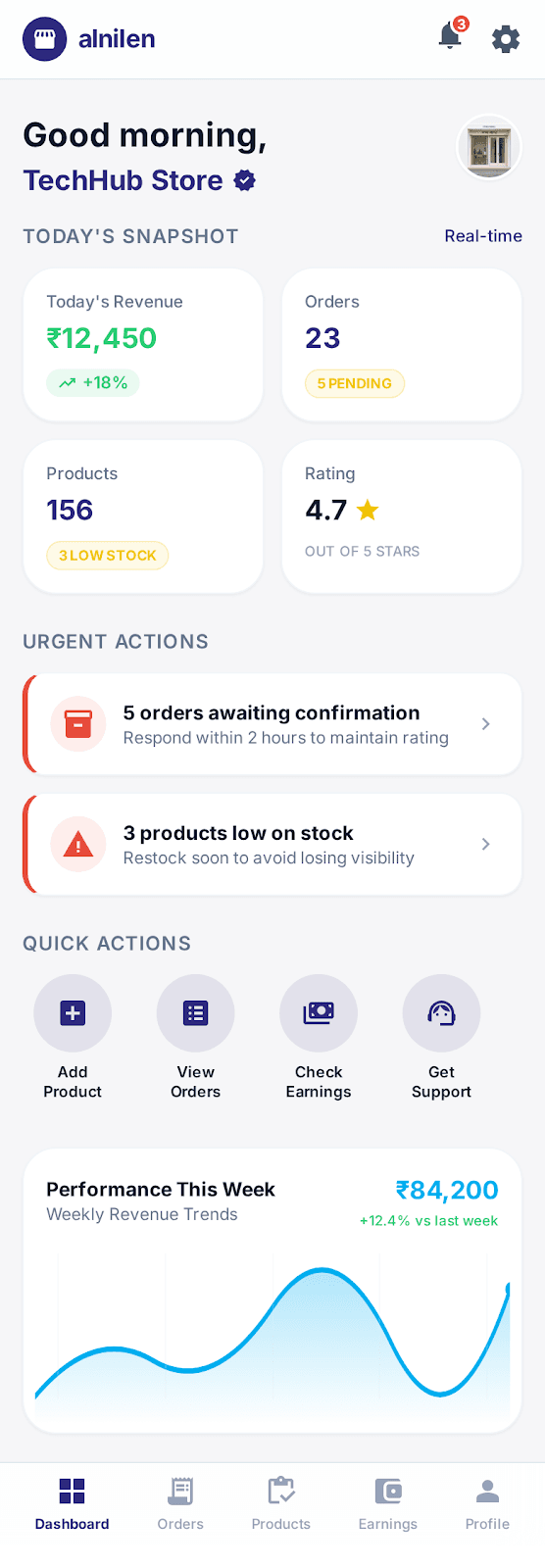 Alnilen vendor mobile dashboard
