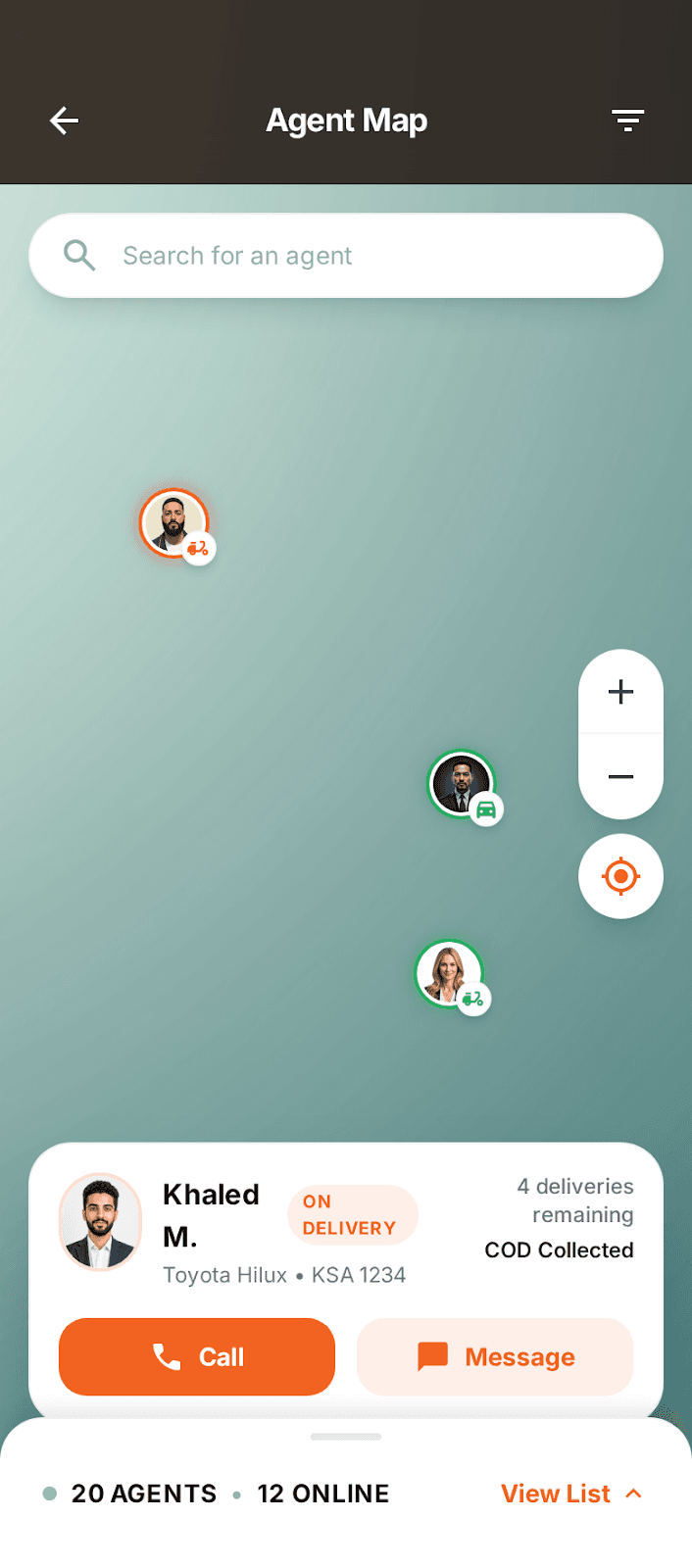 Twseel live logistics mobile interface